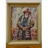 Marian Kratchowil framed oil on board of a Rabbi circa 1984 signed with monogram bottom left, 44.5 x