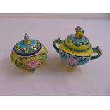 Two 20th century oriental incense burners decorated with stylised flowers and leaves the pierced