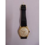 Record 9ct yellow gold gentlemans wristwatch on replacement leather strap