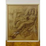 Angelini framed and glazed charcoal drawing of a reclining lady, signed and dated 1933 bottom right,