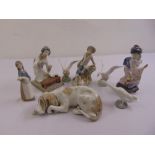 A quantity of Lladro figurines to include Geishas, children, a dog and swans (8)