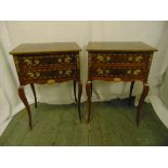 A pair of inlaid Kingswood rectangular side tables each with two drawers on four cabriole legs