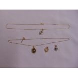 Two 9ct gold necklaces and four 9ct gold pendants, approx total weight 9.0g