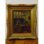 O. Davey framed oil on canvas of figures in a Public House in 17th century attire, signed bottom