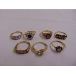 9ct gold rings set with various stones, approx total weight 20.0g (7)