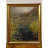 Juan Gimeno Guerri framed oil on canvas of trees by a lake, signed bottom left, 65 x 54cm