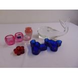 A quantity of art glass to include a figurine of a whale, a vase, two tea light holders by
