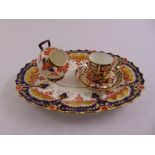 A Royal Crown Derby Imari pattern serving dish, a matching coffee cup and saucer and miniature