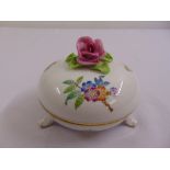Herend circular covered dish on three outswept legs the pull off cover with floral finial