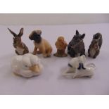 Six Royal Copenhagen figurines of animals and a B & G Figurine of a chick (7)