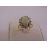 18ct white gold, opal and diamond cluster ring, approx total weight 5.5g