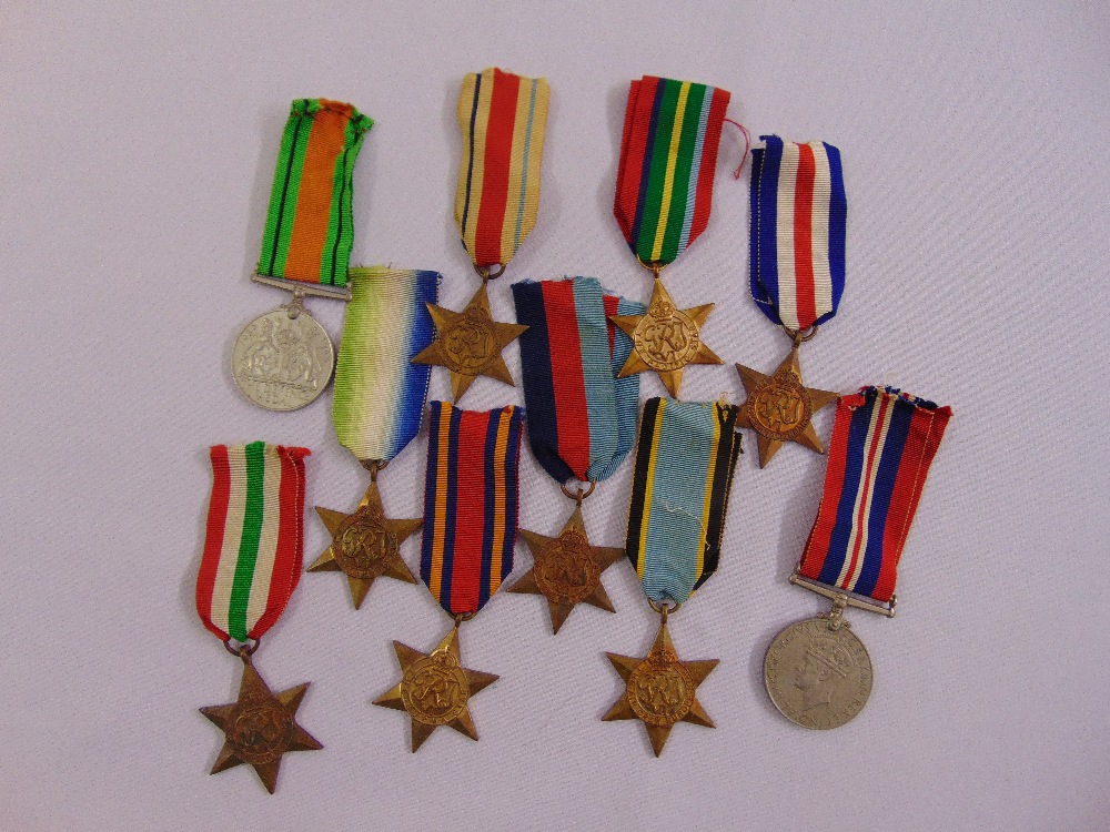 WWII medals to include Air Crew Europe Star, Africa Star, Atlantic Star, Burma Star, France and