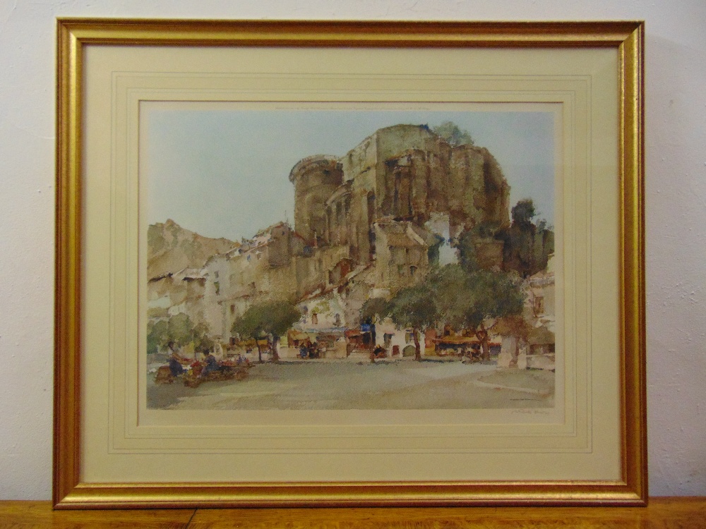 William Russell Flint framed and glazed polychromatic lithographic print of a castle, 48 x 63cm