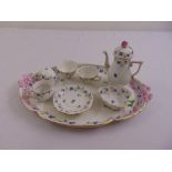 Herend tea for two set to include tray, teapot, milk jug, sugar bowl, covered dish, cups and