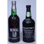 A bottle of Noval LB Port, and bottle of Delaforce
