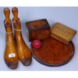 A pair of wooden shoe trees, size 7 1/2, a caddy,