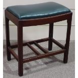 A Georgian style mahogany dressing stool, circa 1900, with green leather drop-in seat