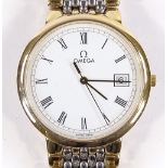 An Omega De Ville Quartz wristwatch, 2-tone stainless steel case with white ceramic dial and date