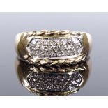 A 9ct gold triple-row diamond cluster ring, total diamond content approx 0.25ct, setting height 9.