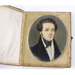 A 19th century miniature watercolour on ivory, head and shoulders portrait of a gentleman, unsigned,
