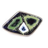 A David Anderson Norwegian sterling silver and enamel abstract brooch, length 62.5mm, 20.9g