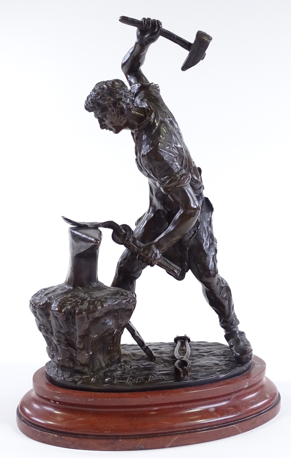 Ruffino Besserdich (born 1852), bronze sculpture The Blacksmith, signed on base on original - Image 3 of 4