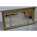 A 19th century gilt-gesso framed triple glass over mantel mirror, with anthemion relief decorated