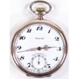 A Continental silver-cased open-face Ceuva pocket watch, 15 jewel movement with subsidiary seconds