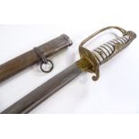 A Japanese Army Officer's sword, relief cast brass hilt with leather grips, original nickel plate