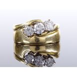 An 18ct gold 3-stone diamond engagement ring and wedding band set, total diamond content approx 1.