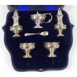 A cased set of silver cruets, by James Deakin & Sons, hallmarks Birmingham 1911