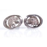 A pair of silver horse head cufflinks, panel length 27.7mm, 17.1g