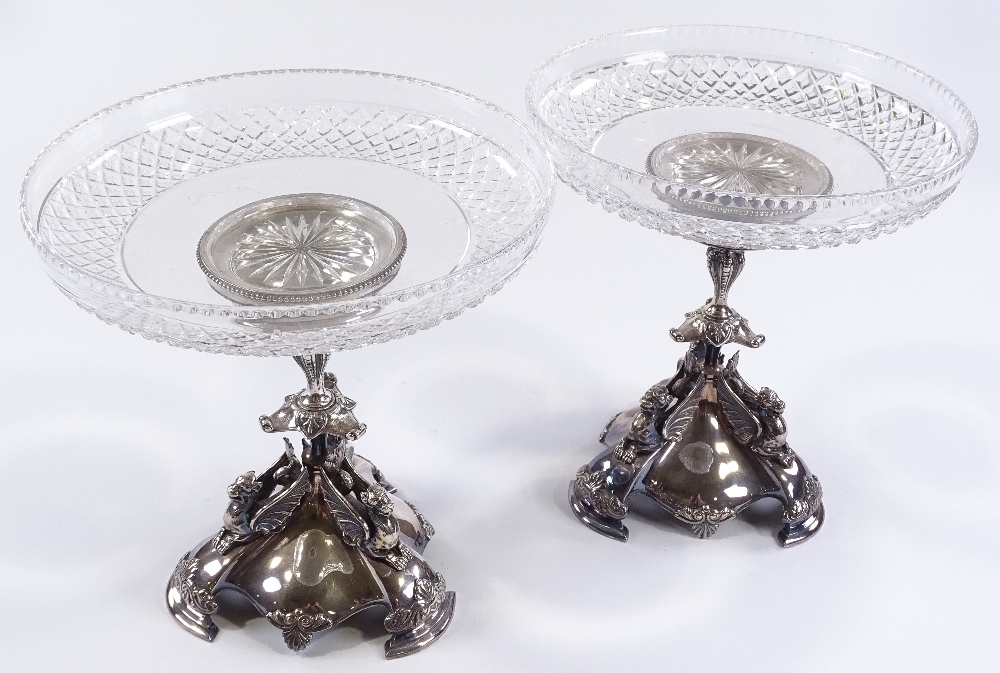 A pair of Elkington & Co electroplate table centre fruit dishes, with original diamond cut-glass - Image 2 of 4