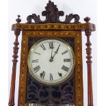 A 19th century walnut and parquetry inlaid regulator wall clock, with 8-day striking movement and