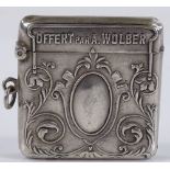 A Continental silver Statue of Liberty design advertising Vesta case, inscribed Offert Par A Wolber,