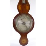 An Edwardian mahogany and marquetry inlaid aneroid wall barometer, with silvered dial, signed Kelvin