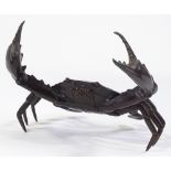 A bronze crab sculpture, width 20cm