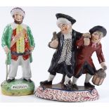 A 19th century Staffordshire Pottery group, depicting 2 drunkards, height 22cm, and a