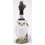 A Continental porcelain owl design table lamp, height excluding fitting 18cm