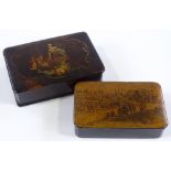 A 19th century papier mache box, with hand painted lid depicting cherubs playing, length 9.5cm,