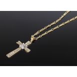 A 9ct gold diamond set cross pendant, total diamond content approx 0.25ct, on 9ct curb link chain,