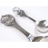 A Danish silver caddy spoon, length 11cm, by Berg & Jensen, hallmarks 1950, together with a Danish