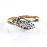 An 18ct gold 5-stone diamond crossover ring, setting height 7.4mm, size P, 3.3g