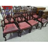 A set of 12 19th century mahogany Chippendale design dining chairs (10 + 2), with carved and pierced