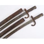 2 19th century French Chassepot bayonets with scabbards