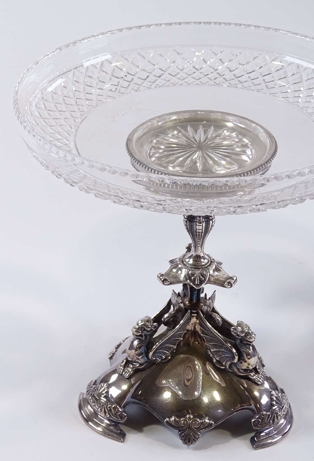 A pair of Elkington & Co electroplate table centre fruit dishes, with original diamond cut-glass