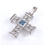 A 14ct white gold stone set cross pendant, height excluding bale 27mm, 4.4g