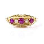 A Victorian 18ct gold 5-stone ruby and diamond dress ring, hallmarks Birmingham 1863, setting height