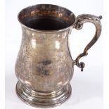 A George III silver pint mug, with foliate handle decoration, by Benjamin Bickerton, hallmarks