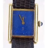 A lady's Must de Cartier Mechanical wristwatch, silver gilt case with lapis lazuli face and cabochon